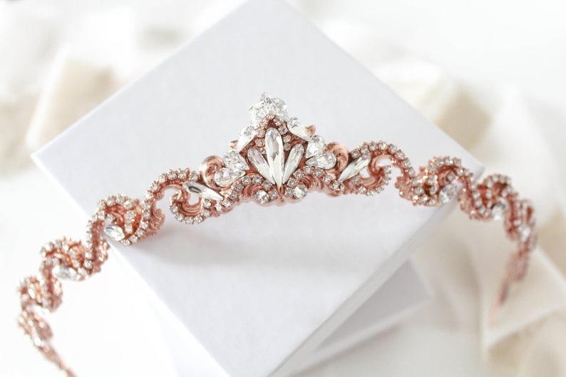 Simple rose gold Bridal tiara with Austrian crystals - SHELBY - Treasures by Agnes