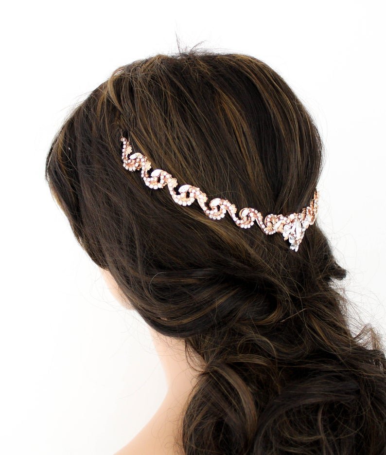 Simple rose gold Bridal tiara with Austrian crystals - SHELBY - Treasures by Agnes