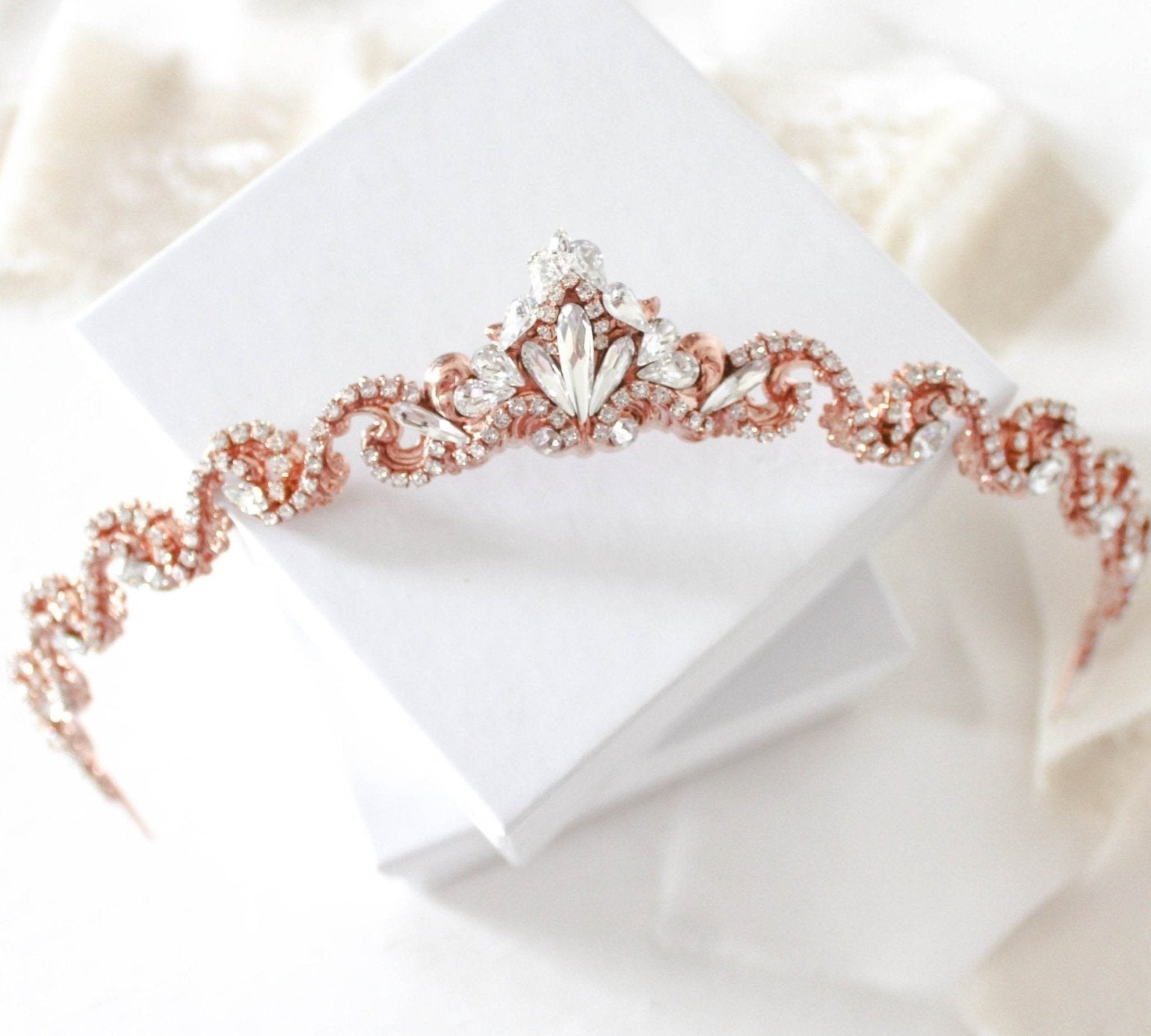 Simple rose gold Bridal tiara with Austrian crystals - SHELBY - Treasures by Agnes