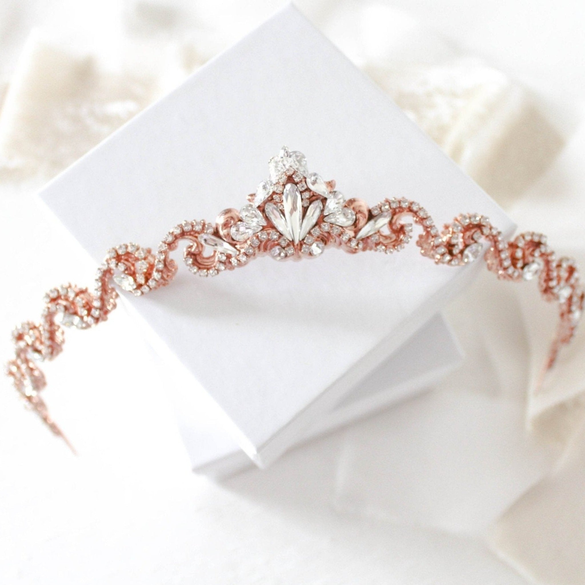 Simple rose gold Bridal tiara with Austrian crystals - SHELBY - Treasures by Agnes