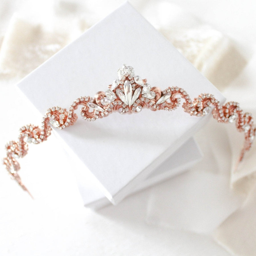 Simple rose gold Bridal tiara with Austrian crystals - SHELBY - Treasures by Agnes