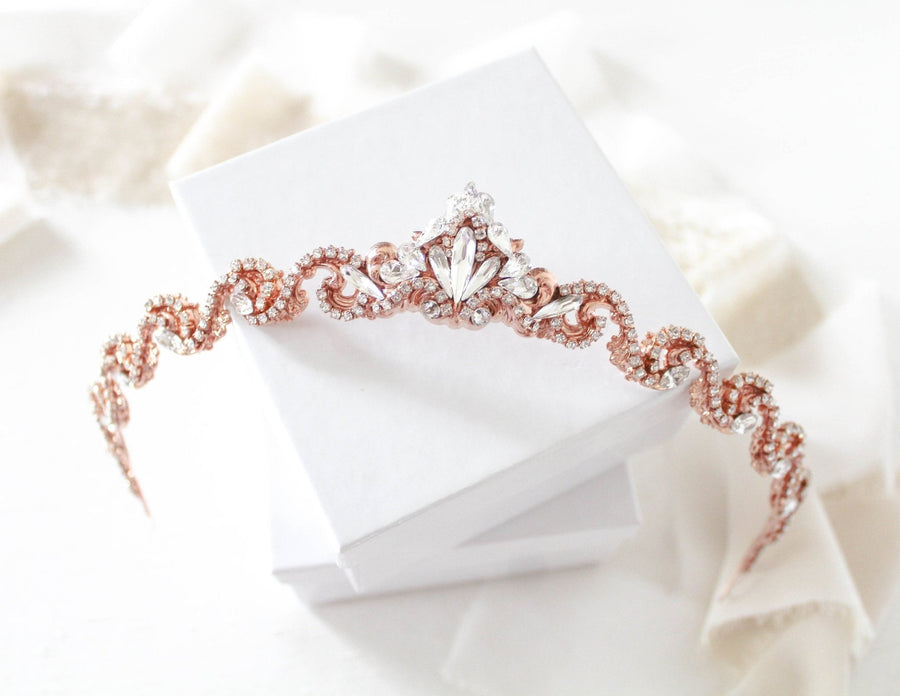 Simple rose gold Bridal tiara with Austrian crystals - SHELBY - Treasures by Agnes