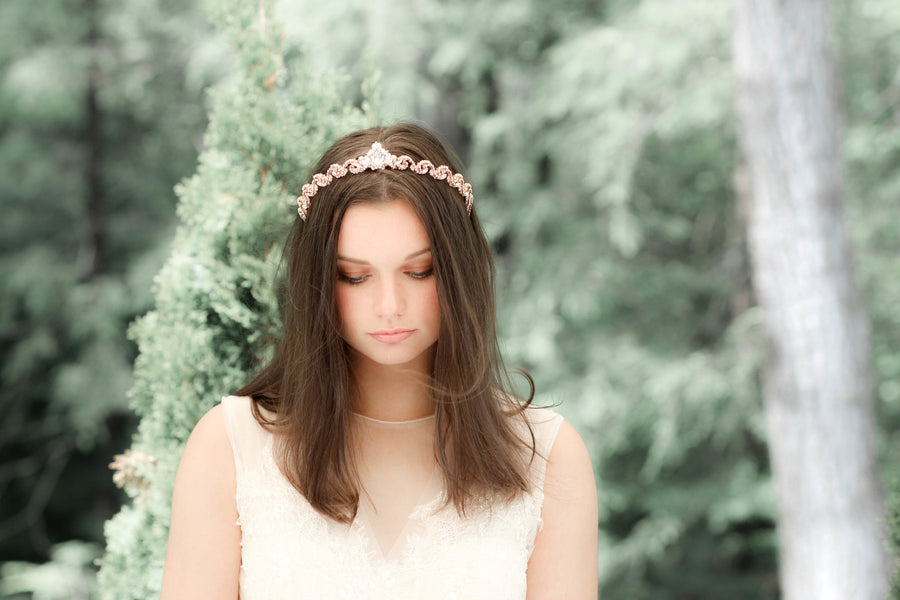 Simple rose gold Bridal tiara with Austrian crystals - SHELBY - Treasures by Agnes
