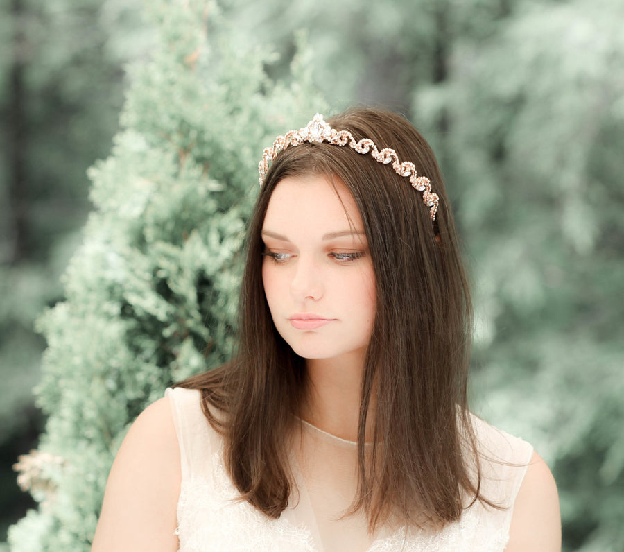 Simple rose gold Bridal tiara with Austrian crystals - SHELBY - Treasures by Agnes