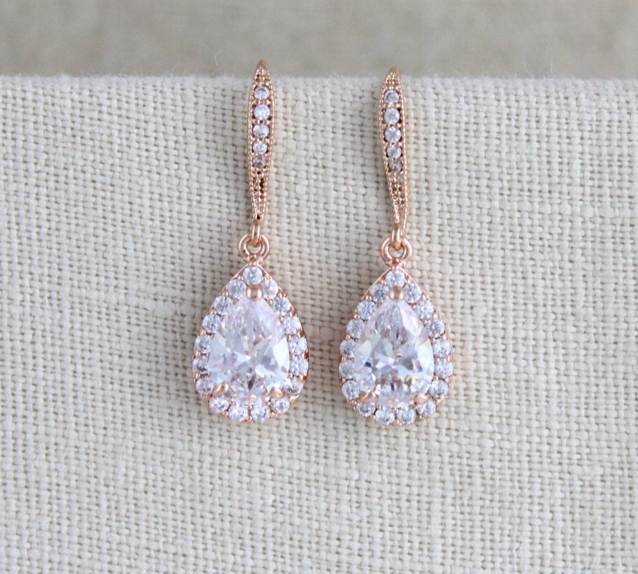 Simple rose gold crystal drop bridal earrings - NORAH - Treasures by Agnes