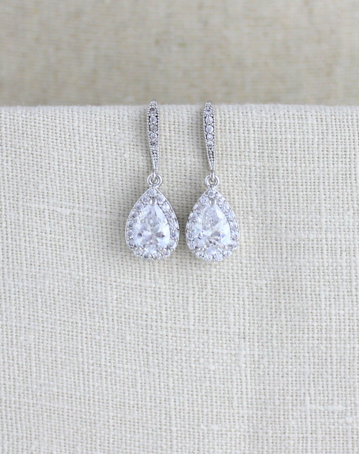 Simple rose gold crystal drop bridal earrings - NORAH - Treasures by Agnes