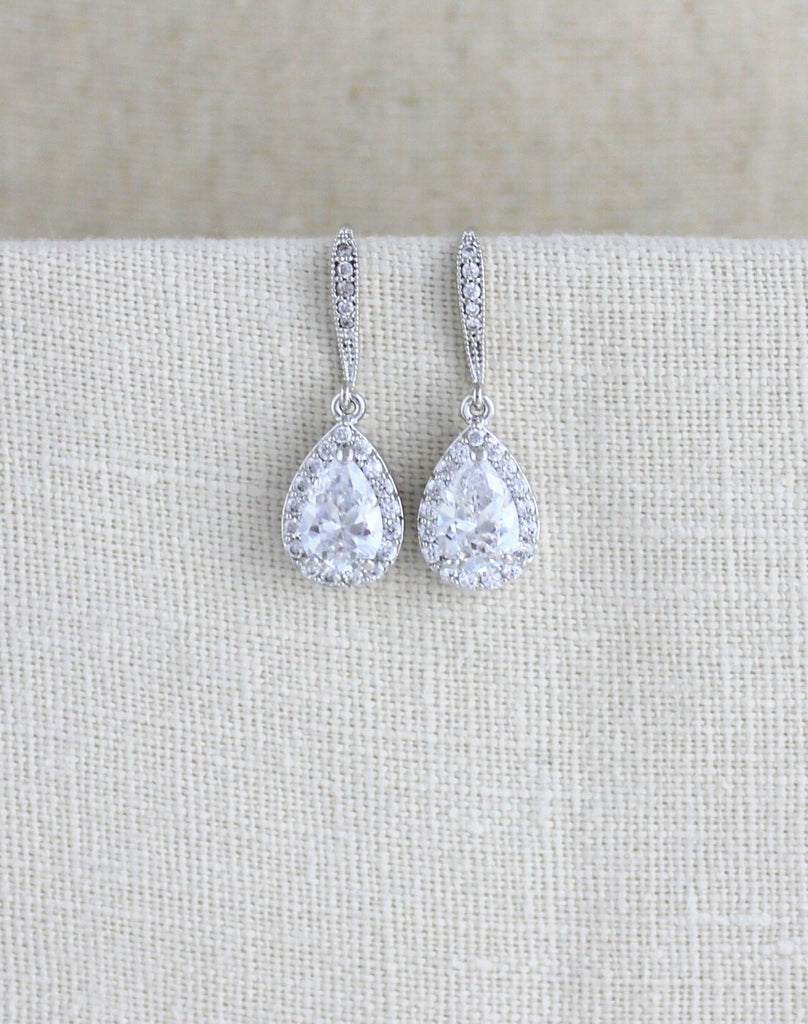 Simple rose gold crystal drop bridal earrings - NORAH - Treasures by Agnes