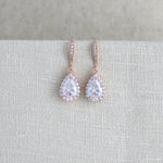 Simple rose gold crystal drop bridal earrings - NORAH - Treasures by Agnes