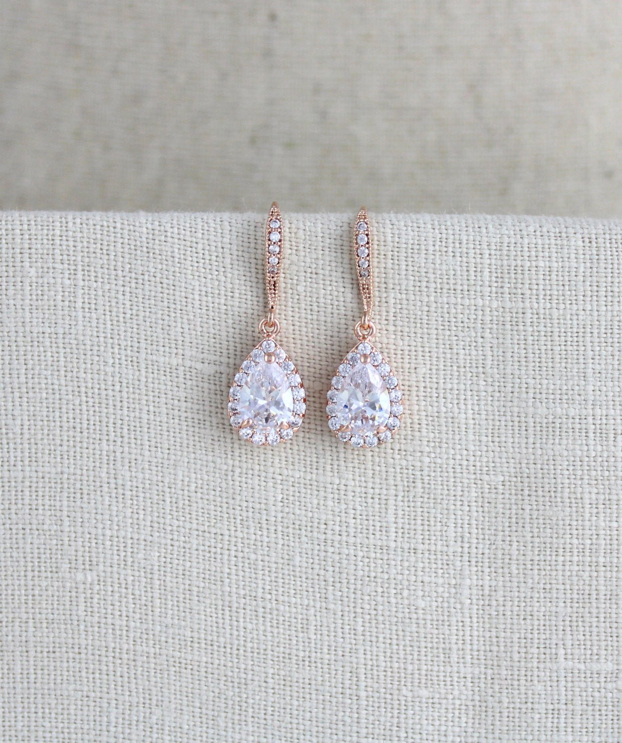 Simple rose gold crystal drop bridal earrings - NORAH - Treasures by Agnes