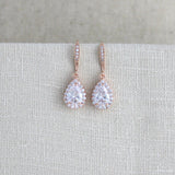 Simple rose gold crystal drop bridal earrings - NORAH - Treasures by Agnes