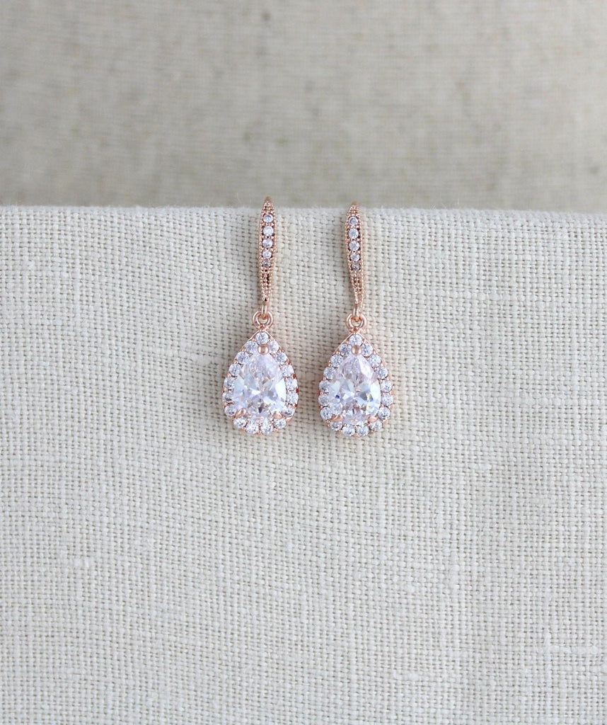 Simple rose gold crystal drop bridal earrings - NORAH - Treasures by Agnes