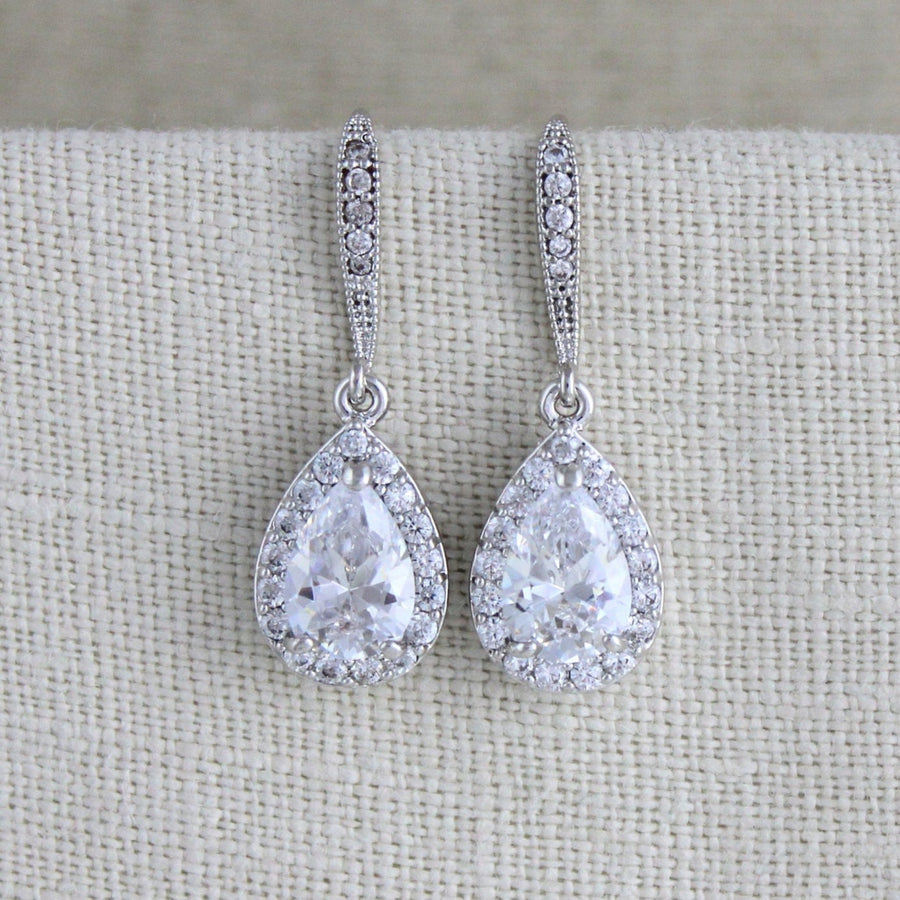 Simple rose gold crystal drop bridal earrings - NORAH - Treasures by Agnes