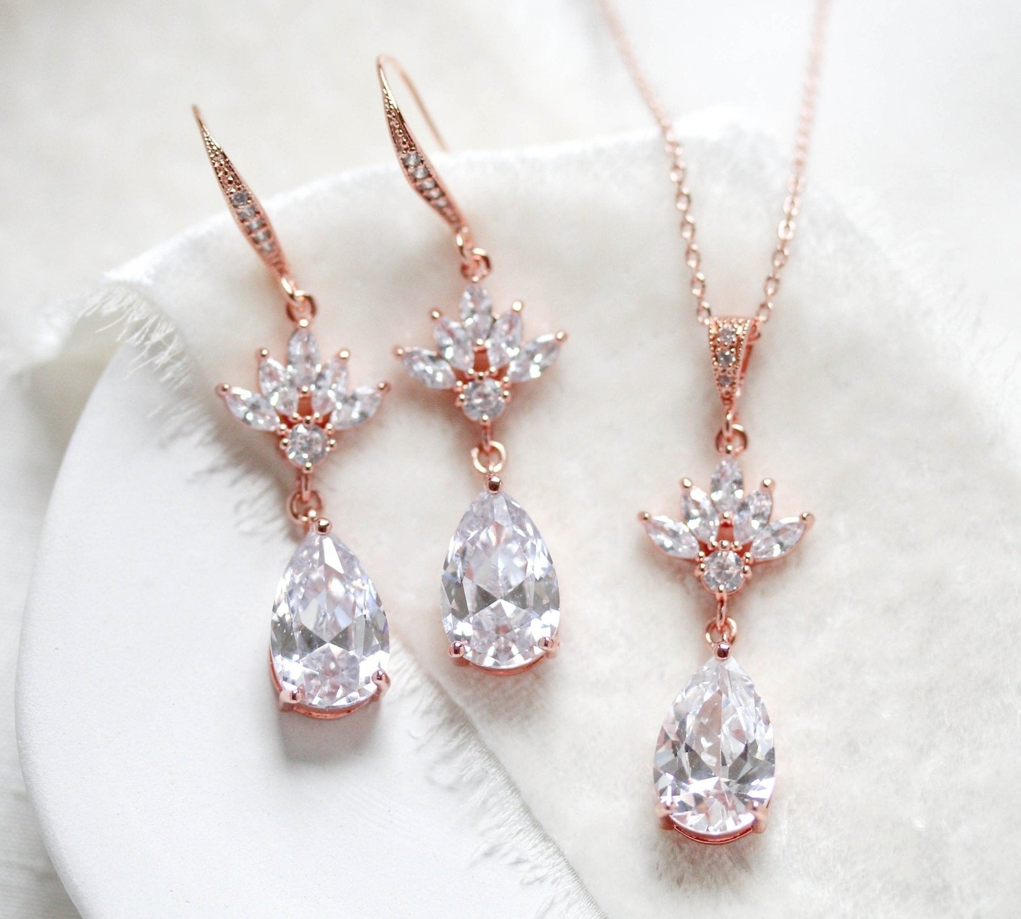 Simple rose gold cubic zirconia Bridal jewelry set - EMMA - Treasures by Agnes