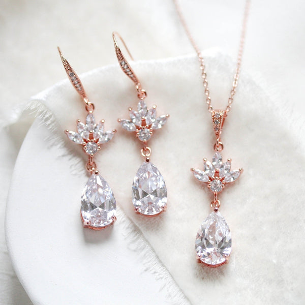Simple rose gold cubic zirconia Bridal jewelry set - EMMA - Treasures by Agnes