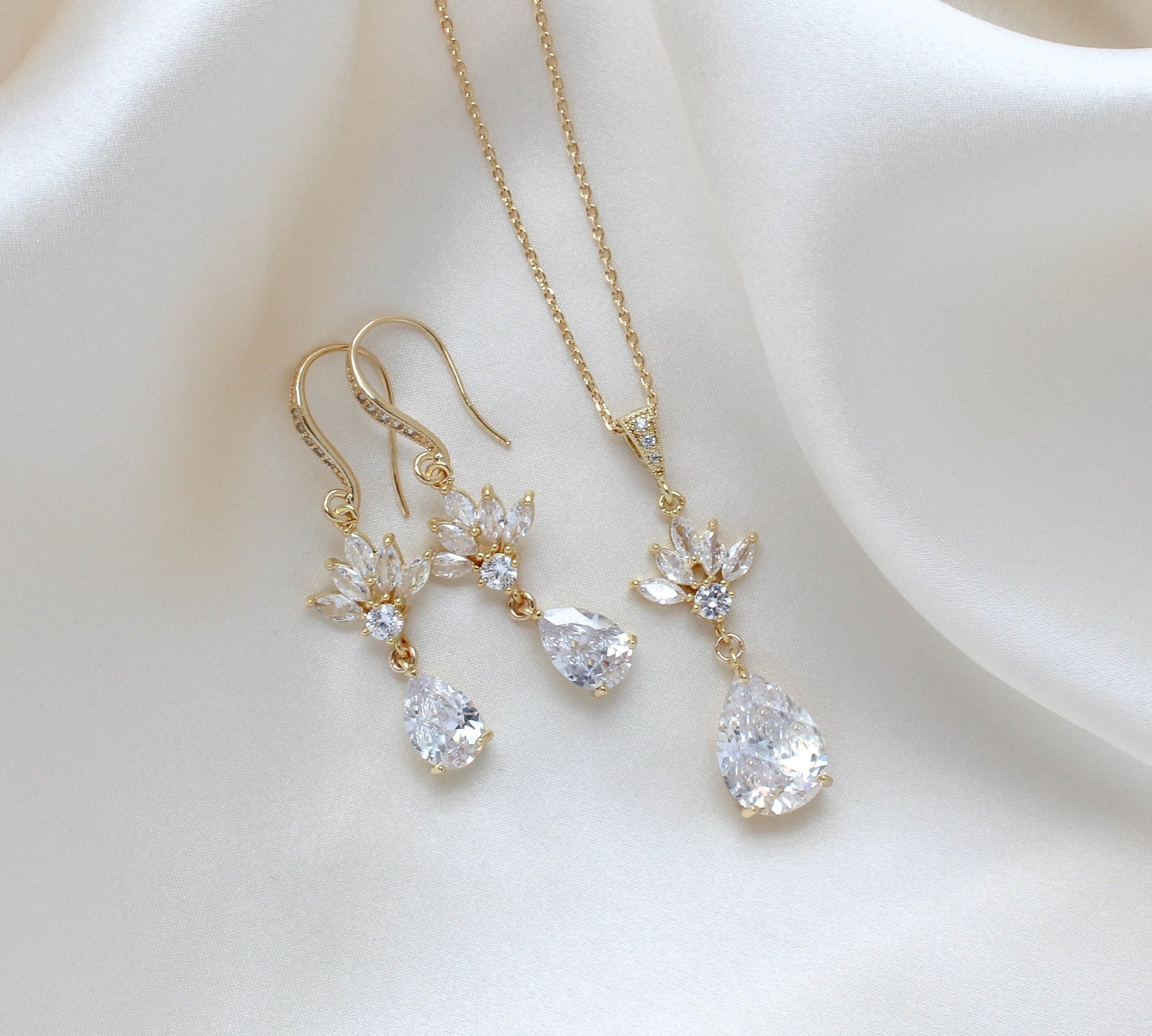 Simple rose gold cubic zirconia Bridal jewelry set - EMMA - Treasures by Agnes