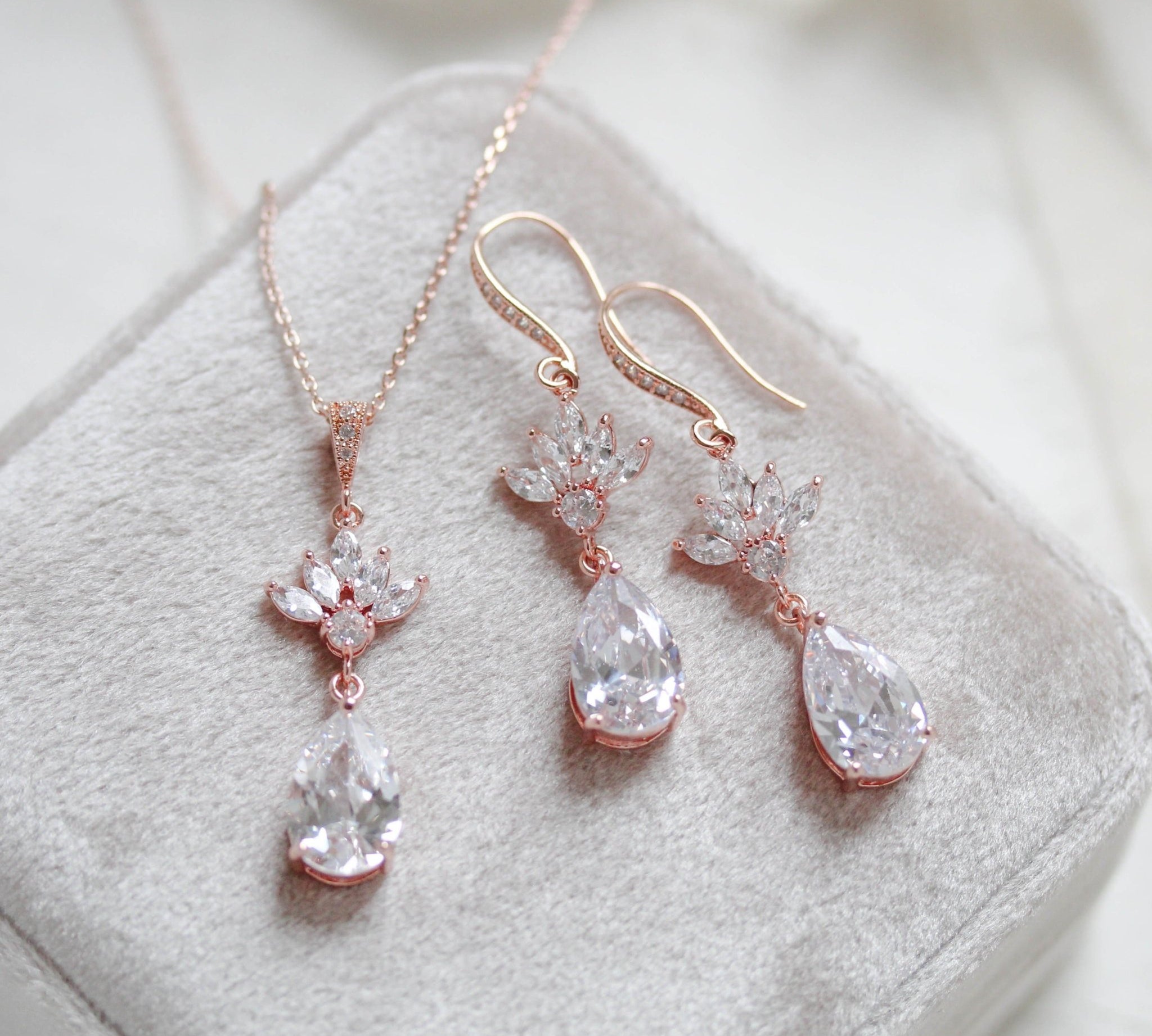Simple rose gold cubic zirconia Bridal jewelry set - EMMA - Treasures by Agnes
