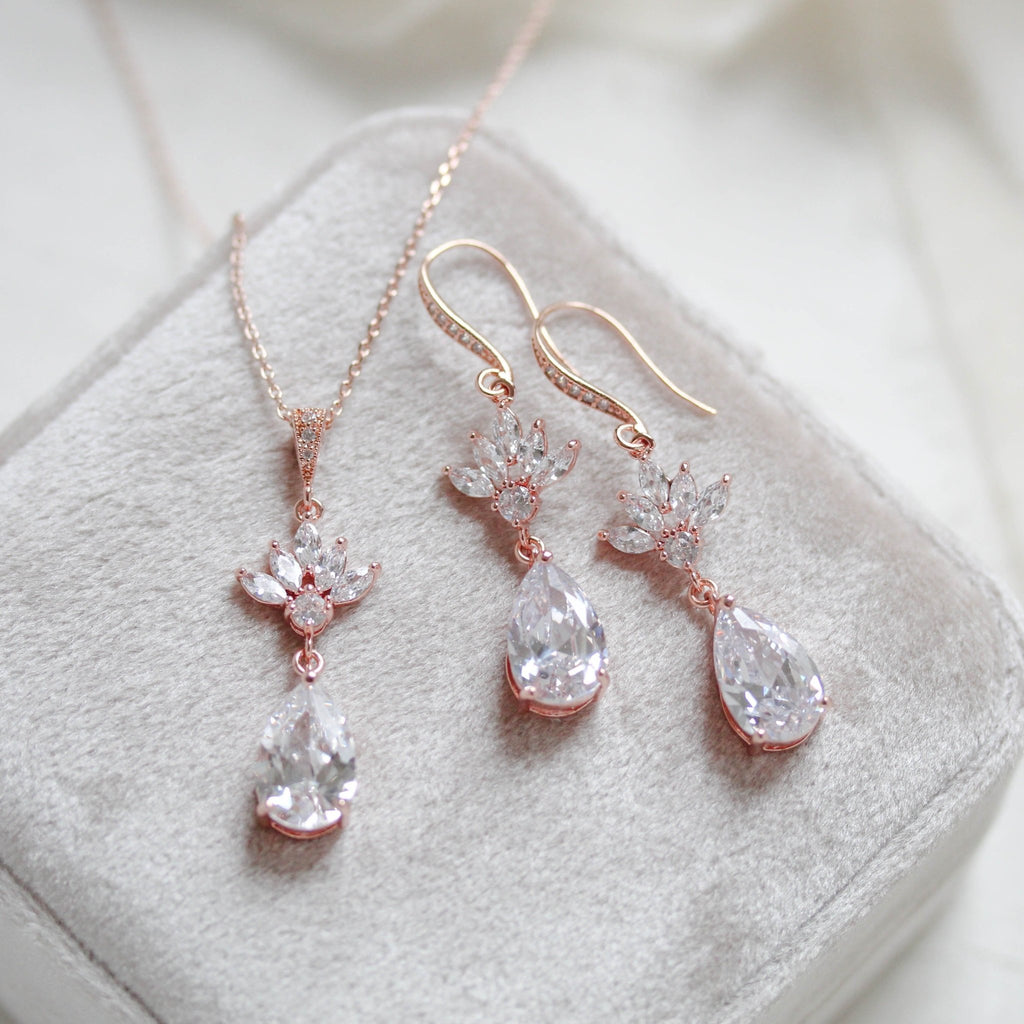 Simple rose gold cubic zirconia Bridal jewelry set - EMMA - Treasures by Agnes