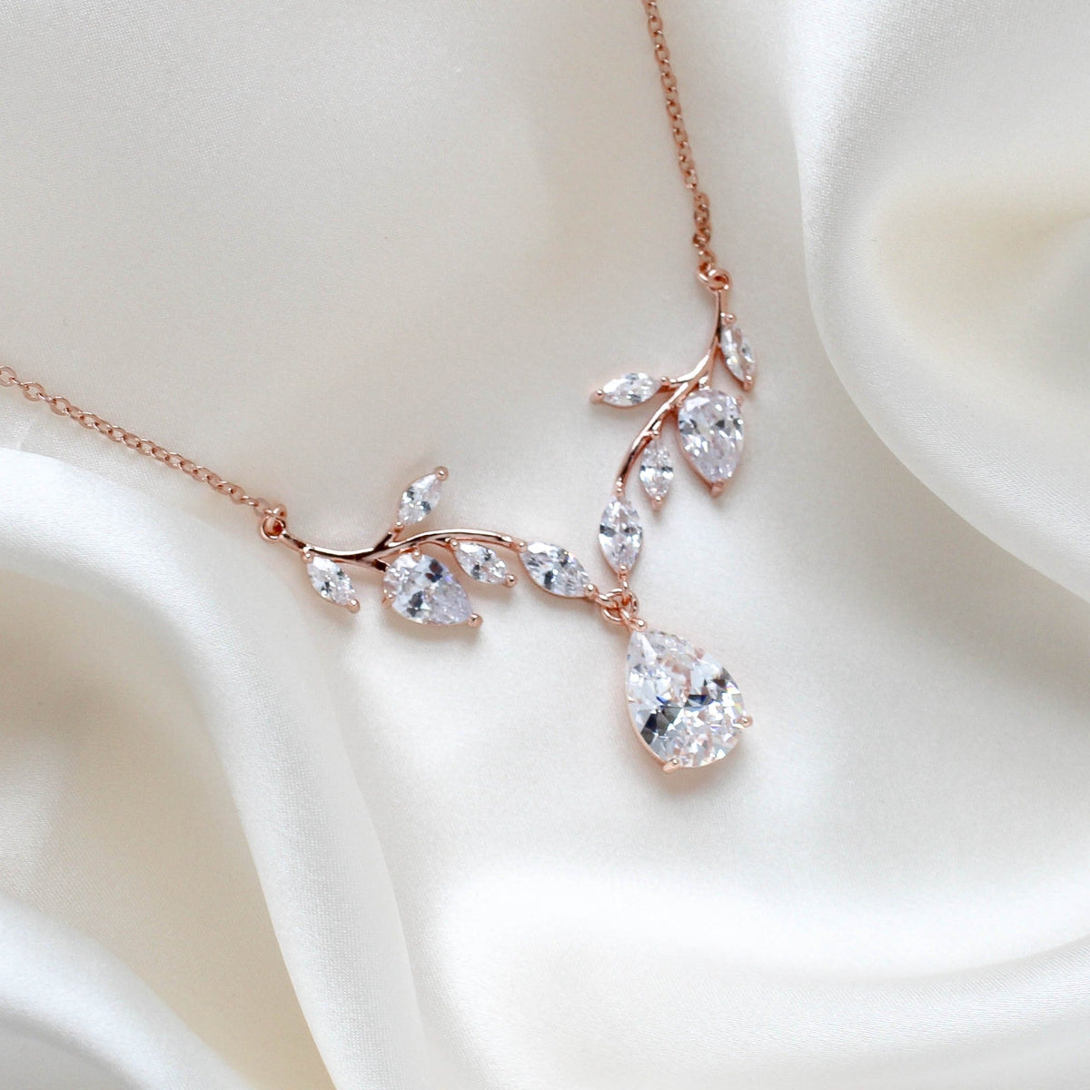Simple rose gold cubic zirconia bridal necklace APRILLE