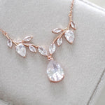 Simple rose gold cubic zirconia bridal necklace - APRILLE - Treasures by Agnes