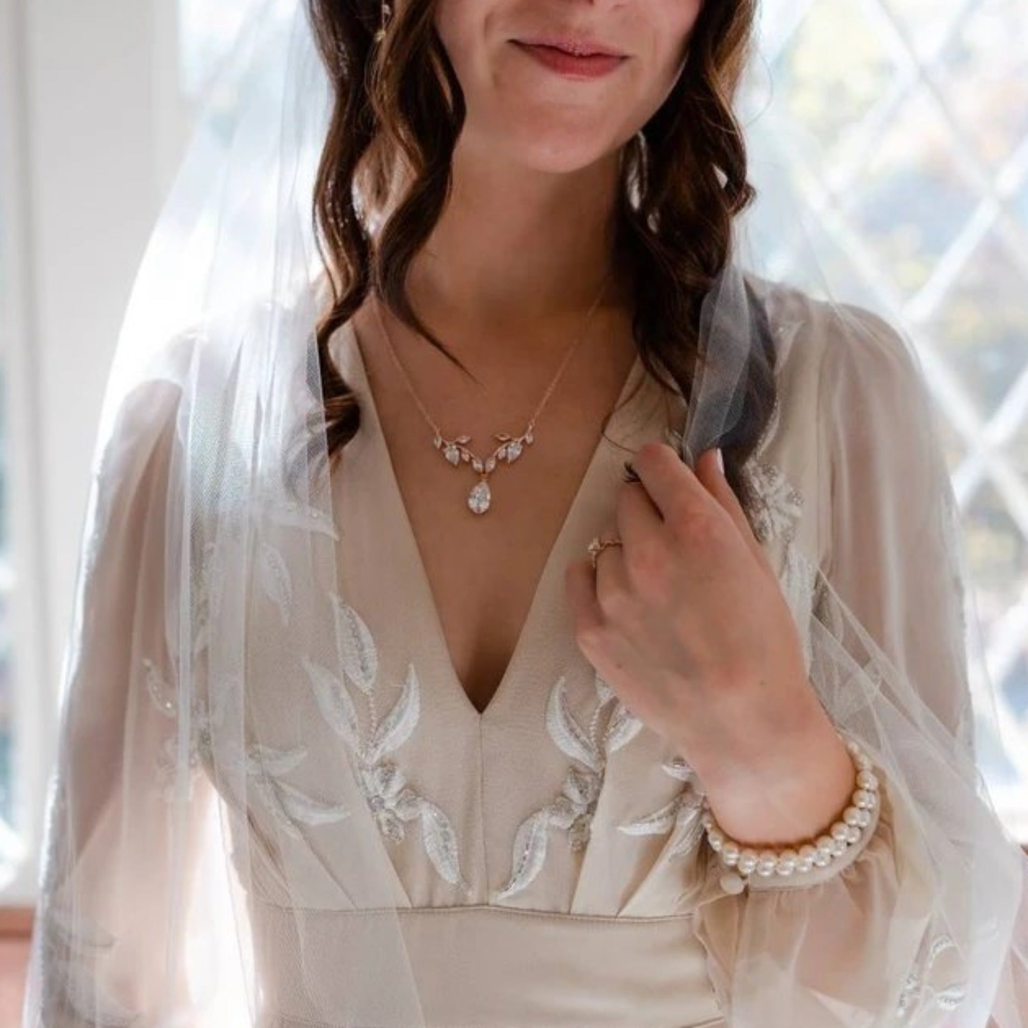 Simple rose gold cubic zirconia bridal necklace - APRILLE - Treasures by Agnes