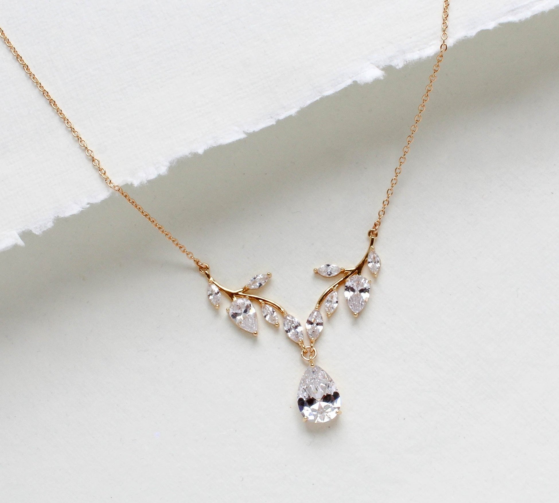 Simple rose gold cubic zirconia bridal necklace - APRILLE - Treasures by Agnes