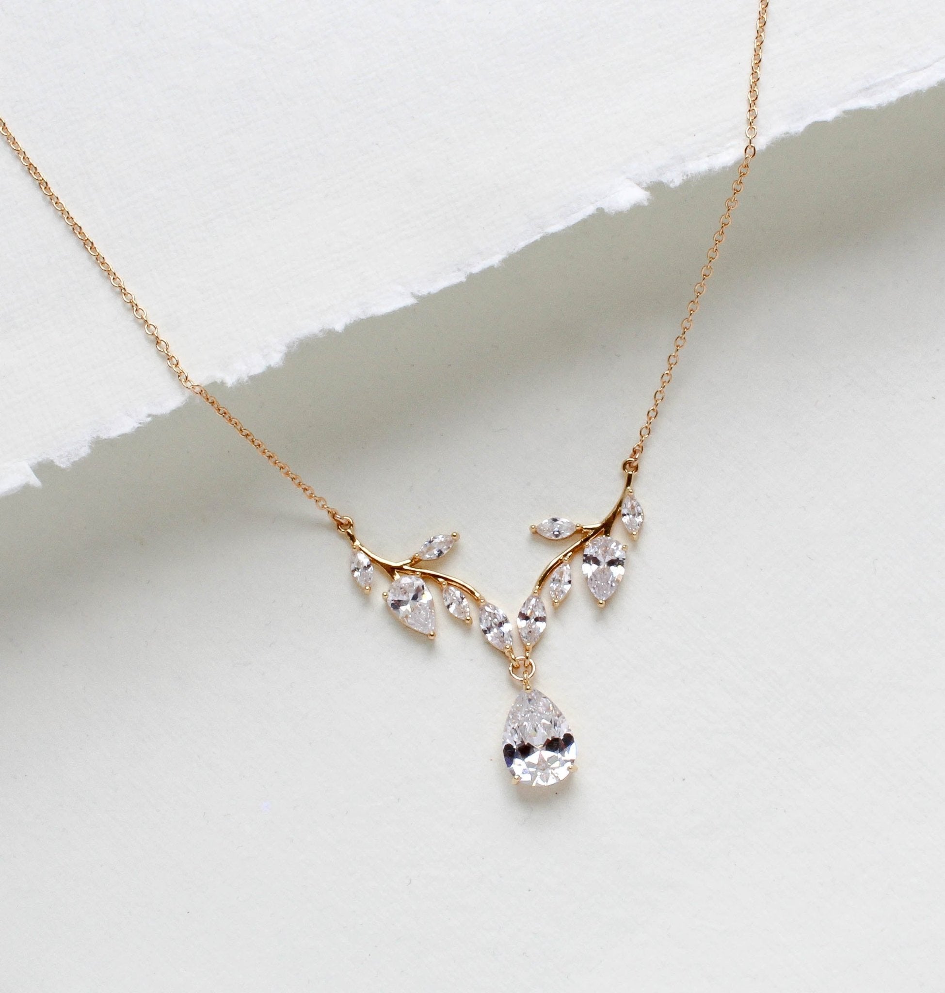 Simple rose gold cubic zirconia bridal necklace - APRILLE - Treasures by Agnes