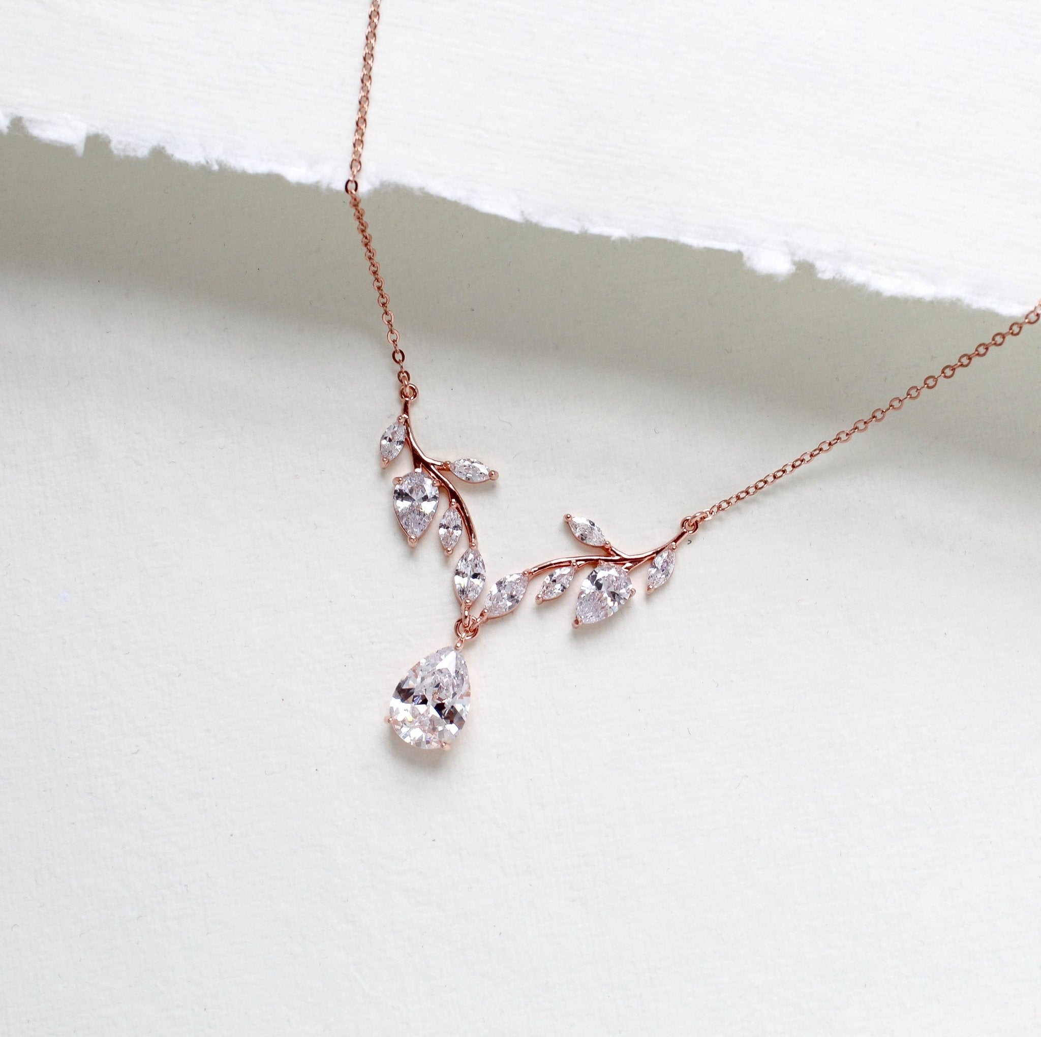 Simple rose gold cubic zirconia bridal necklace - APRILLE - Treasures by Agnes