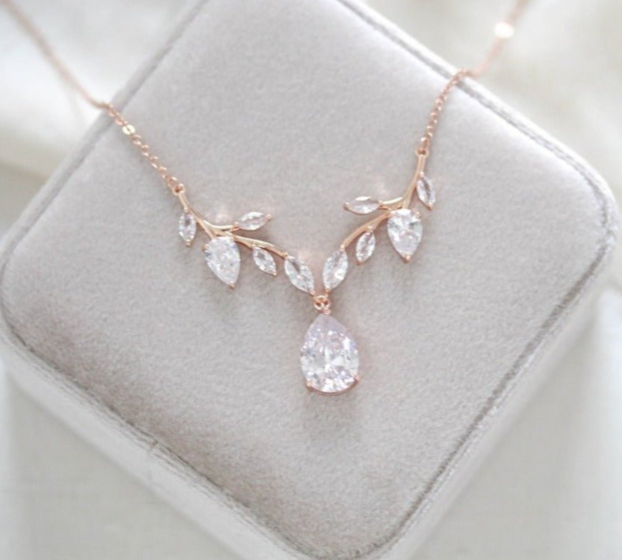 Simple rose gold cubic zirconia bridal necklace - APRILLE - Treasures by Agnes