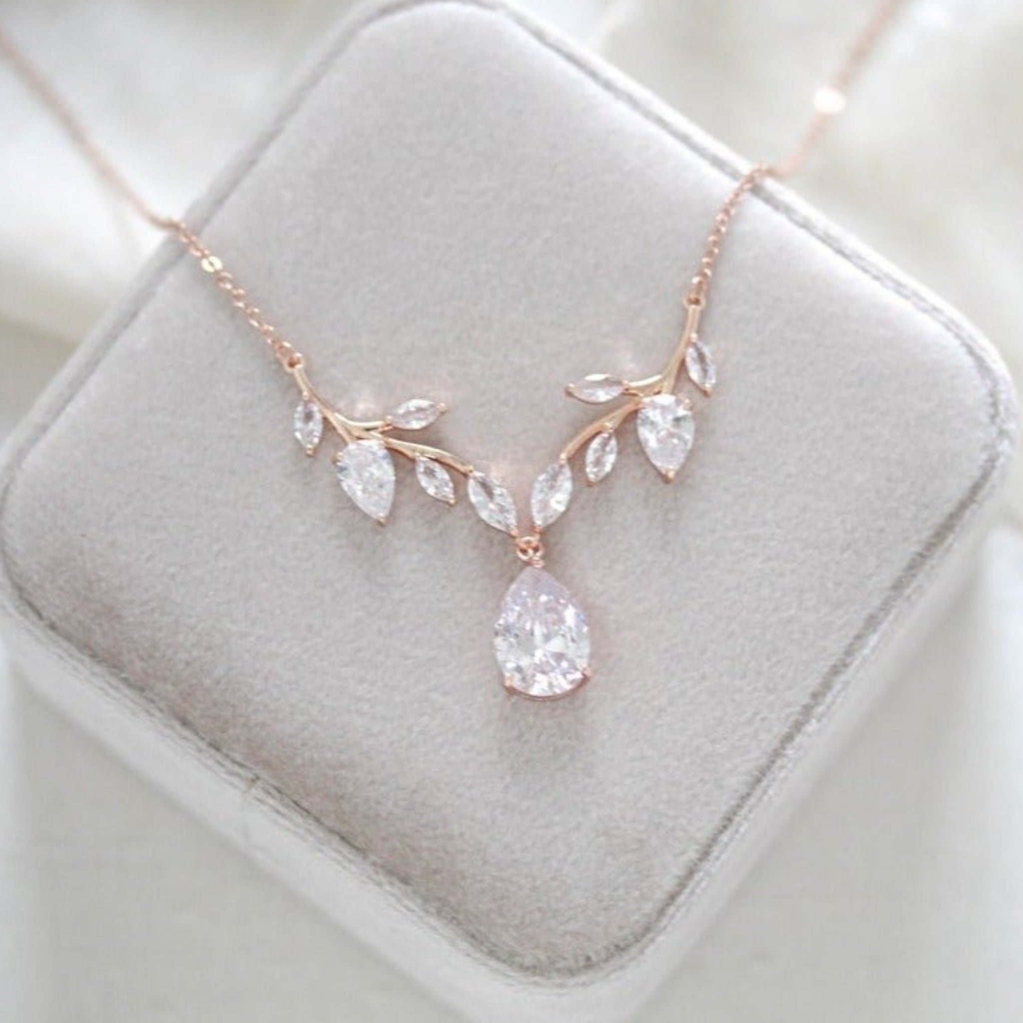 Simple rose gold cubic zirconia bridal necklace - APRILLE - Treasures by Agnes