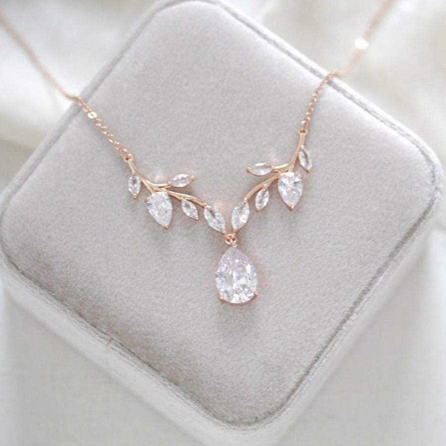 Simple rose gold cubic zirconia bridal necklace - APRILLE - Treasures by Agnes