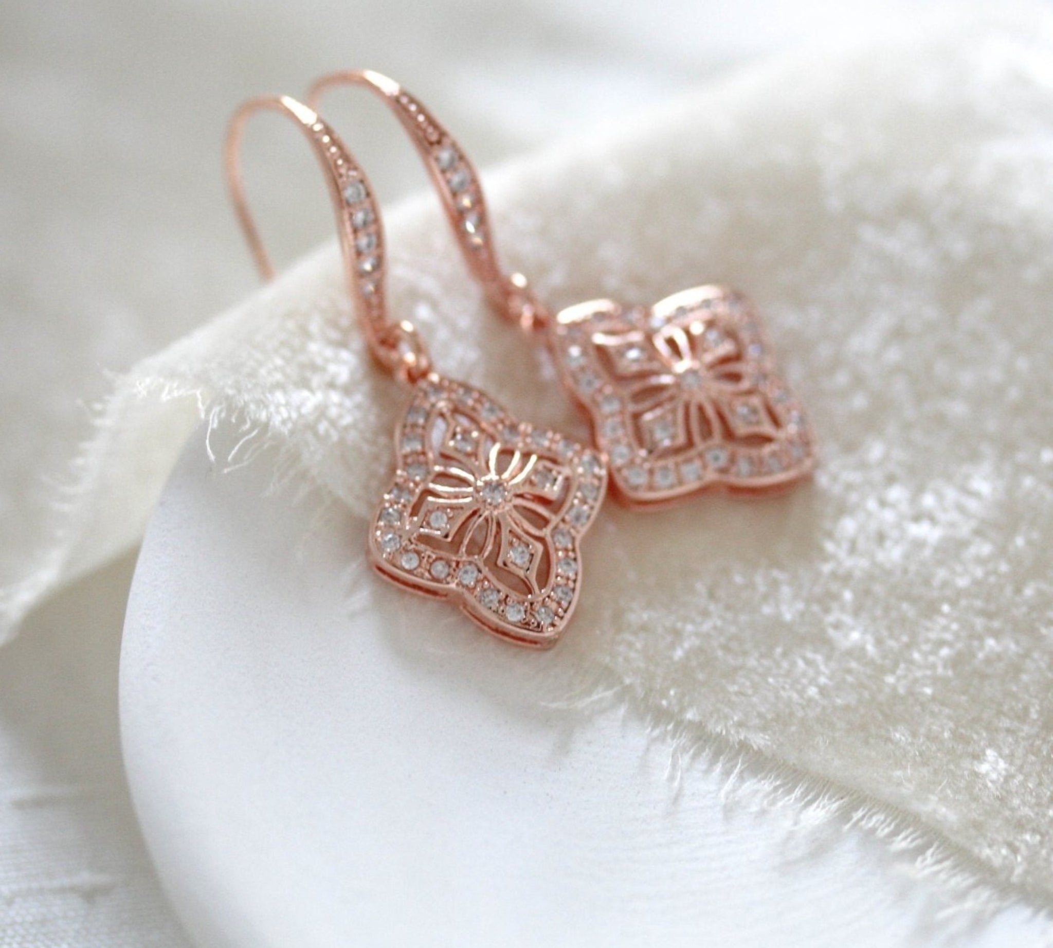 Simple Rose gold drop bridal or bridesmaid earrings - ADDIA - Treasures by Agnes