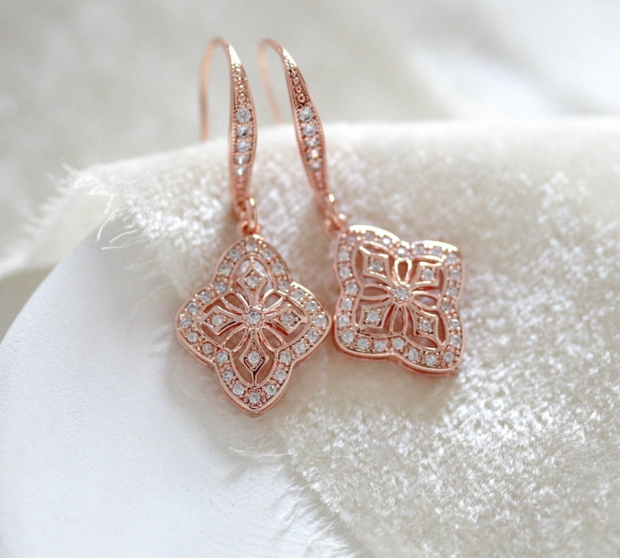Simple Rose gold drop bridal or bridesmaid earrings - ADDIA - Treasures by Agnes