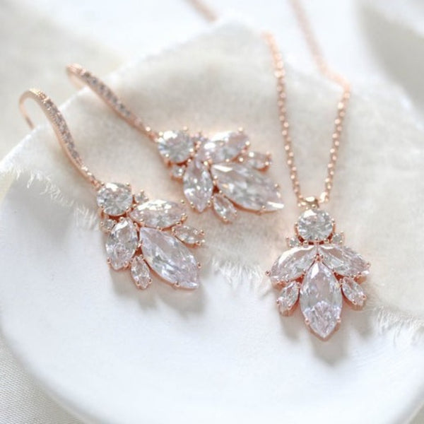 Simple Rose gold Wedding jewelry set - CORA - Treasures by Agnes