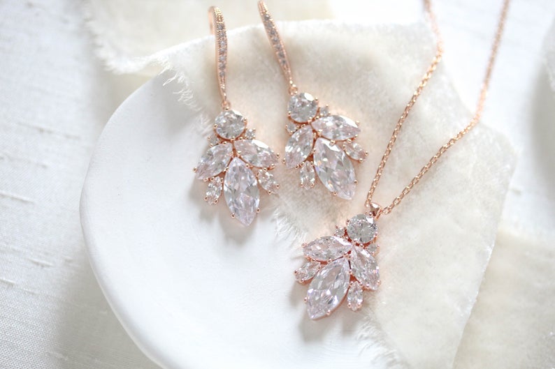 Simple Rose gold Wedding jewelry set - CORA - Treasures by Agnes
