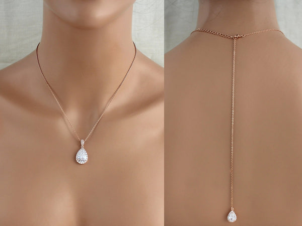 Simple teardrop backdrop necklace for bride - NORAH - Treasures by Agnes