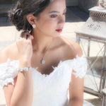 Simple white opal crystal and pearl Bridal necklace - BRIAR