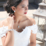 Simple white opal crystal and pearl Bridal necklace - BRIAR