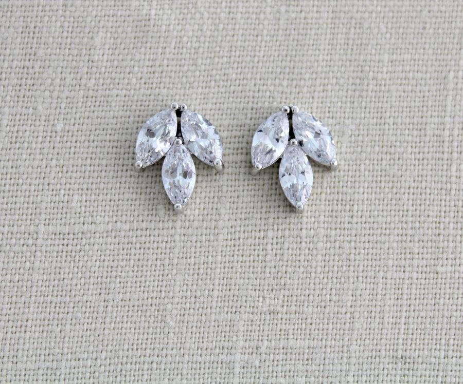 Small or Large Rose gold CZ stud Bridal earrings - LAUREN - Treasures by Agnes