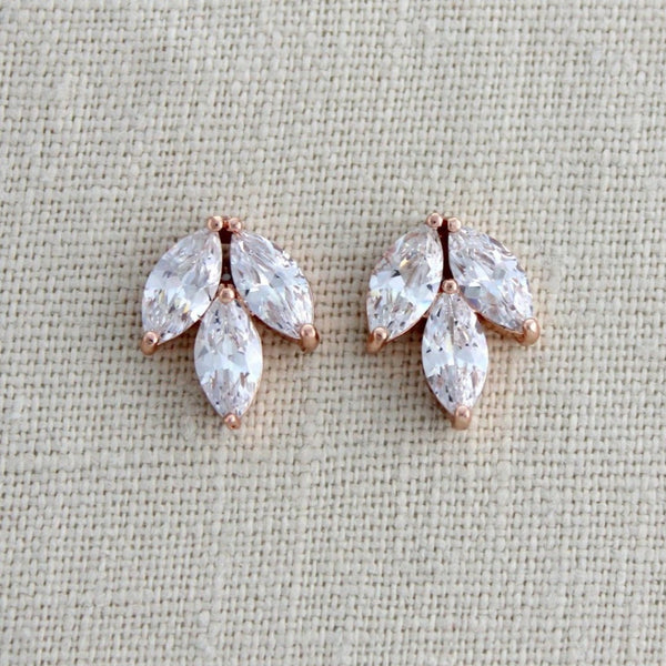 Small or Large Rose gold CZ stud Bridal earrings - LAUREN - Treasures by Agnes