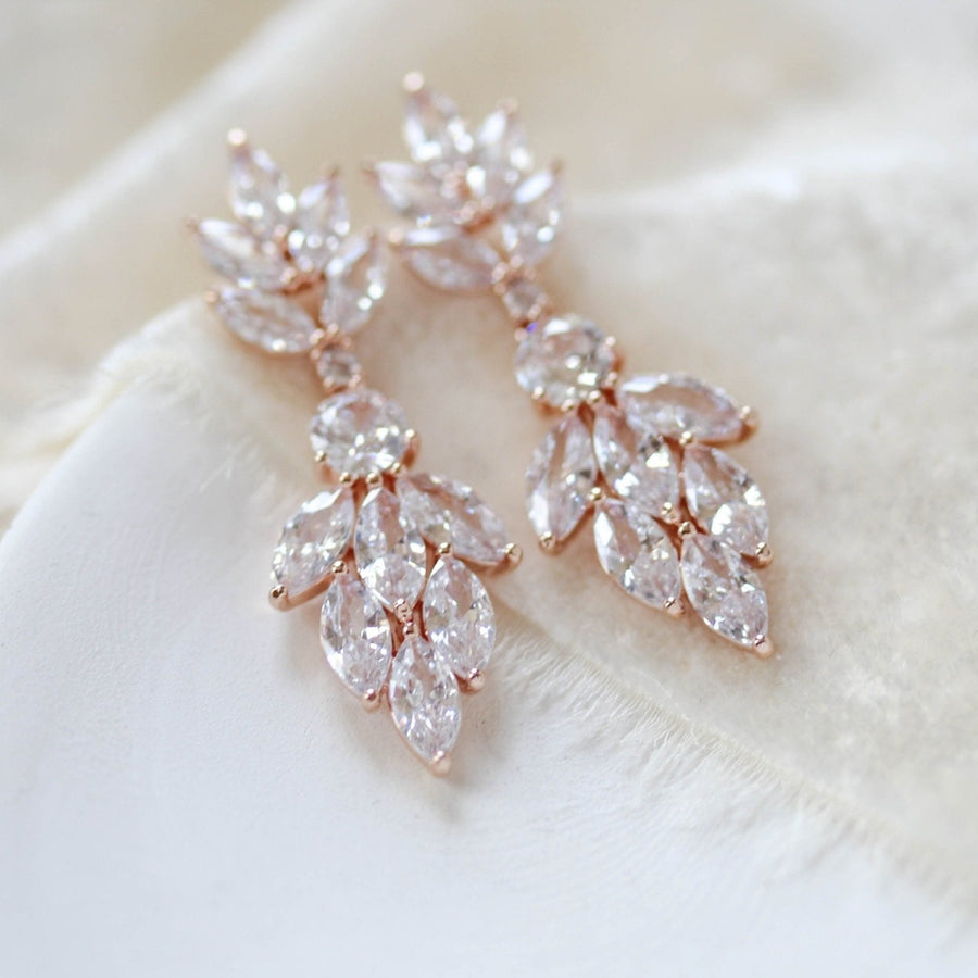 Small rose gold cubic zirconia Bridal earrings - KRISTEN - Treasures by Agnes