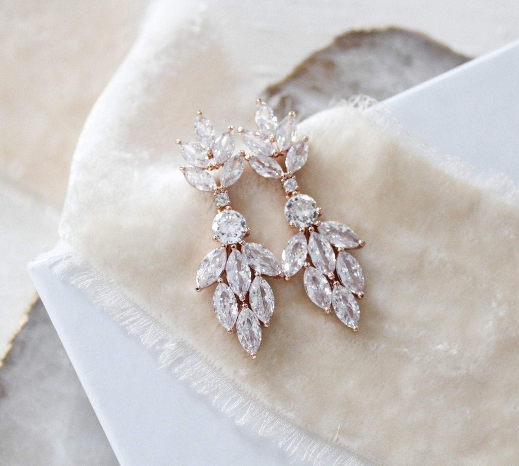 Small rose gold cubic zirconia Bridal earrings - KRISTEN - Treasures by Agnes