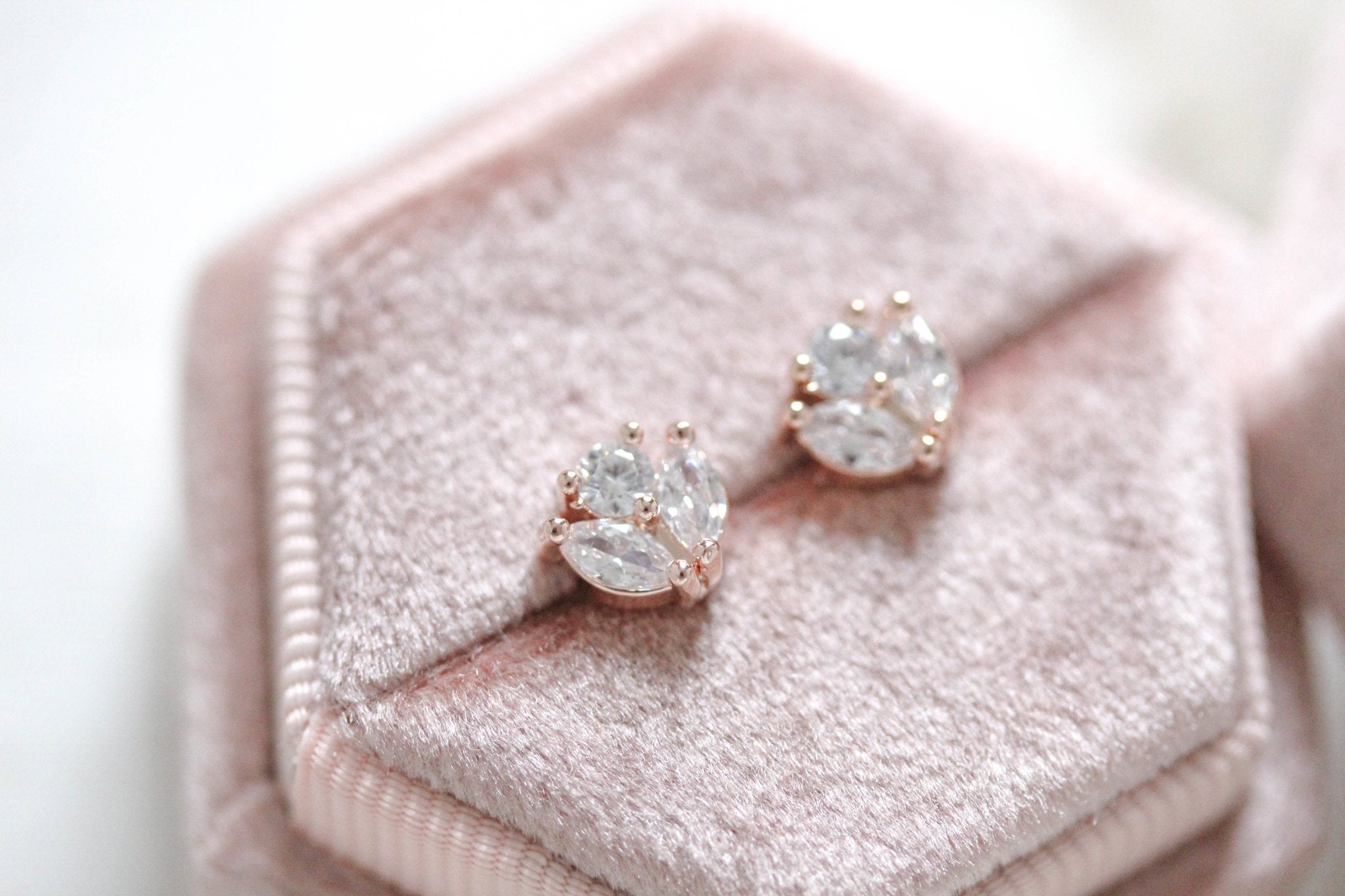 Small Rose gold Cubic Zirconia stud earrings for Bride or Bridesmaid - EMMA - Treasures by Agnes