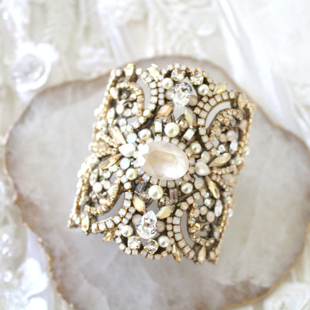 Statement Wedding cuff bracelet with Austrian crystals - RAYNE - Treasures by Agnes