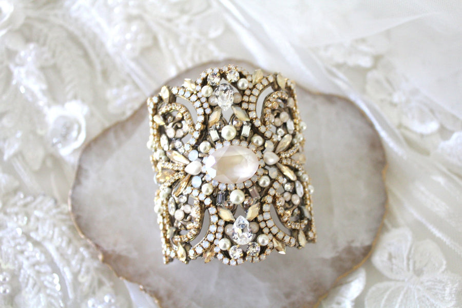 Statement Wedding cuff bracelet with Austrian crystals - RAYNE - Treasures by Agnes