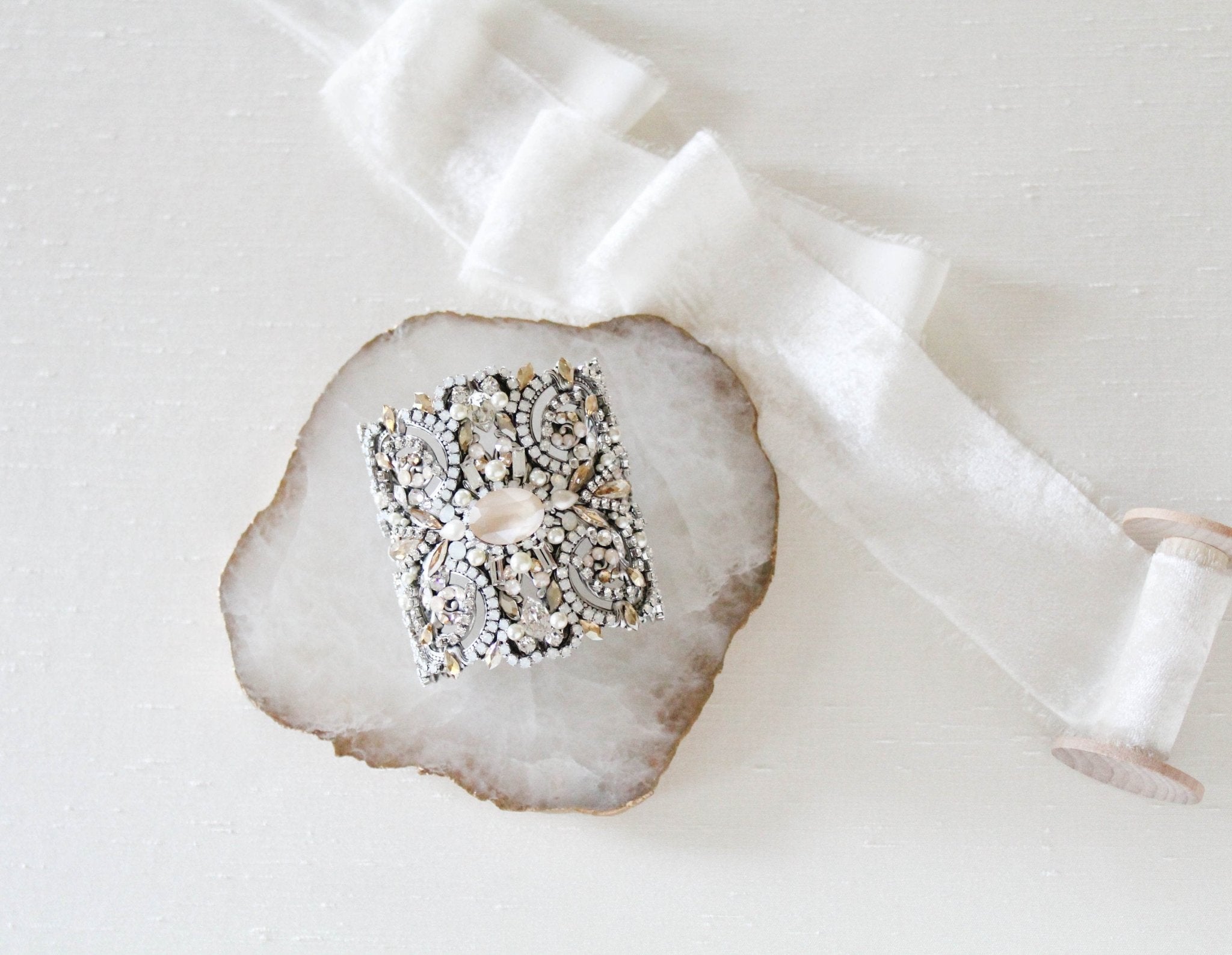 Statement Wedding cuff bracelet with Austrian crystals - RAYNE - Treasures by Agnes