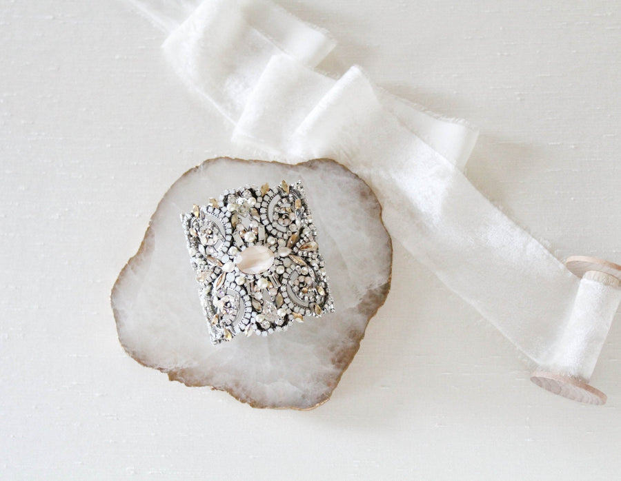 Statement Wedding cuff bracelet with Austrian crystals - RAYNE - Treasures by Agnes