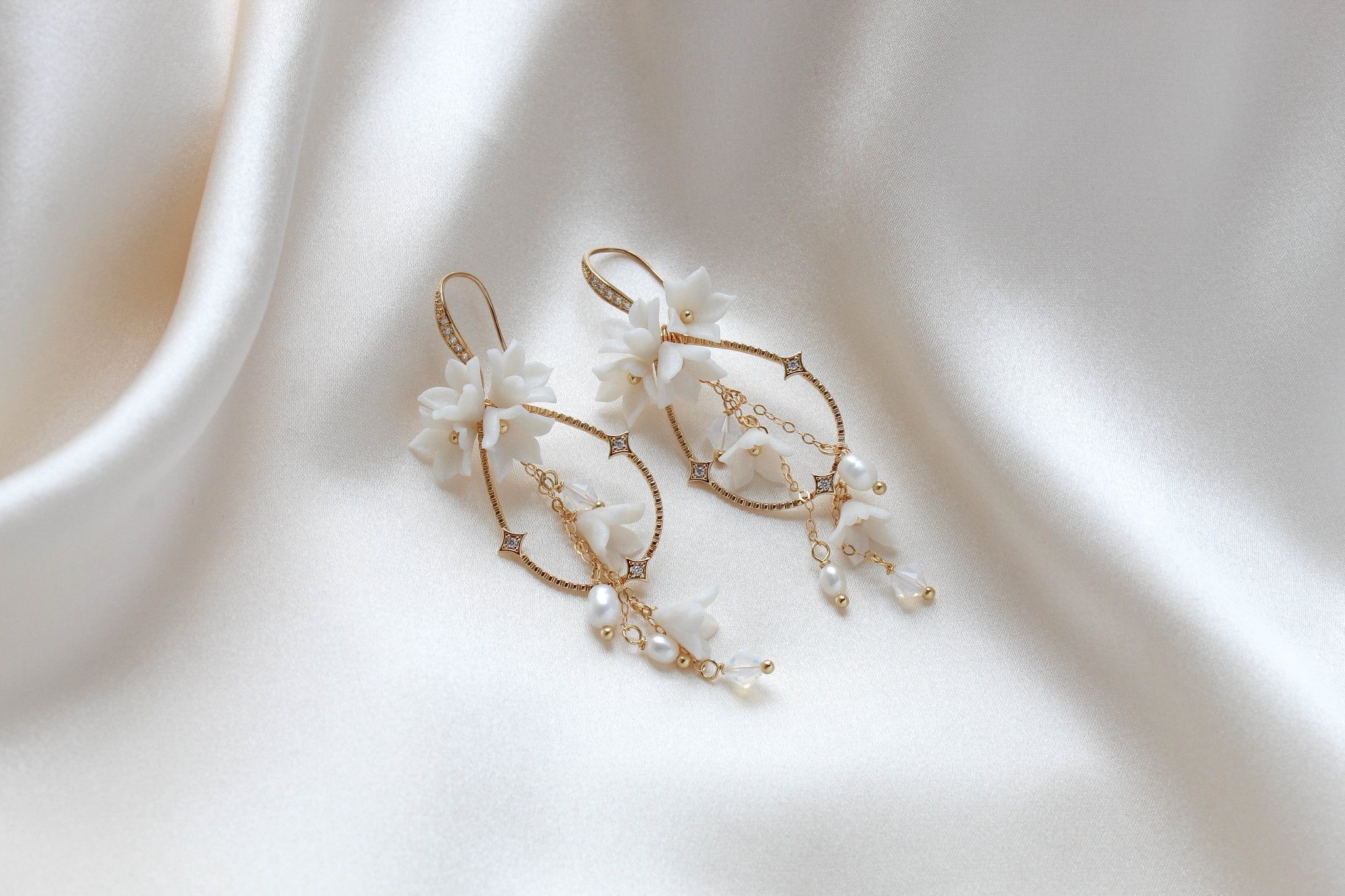 Teardrop Hoop Floral earrings for Bride - IRENA - Treasures by Agnes