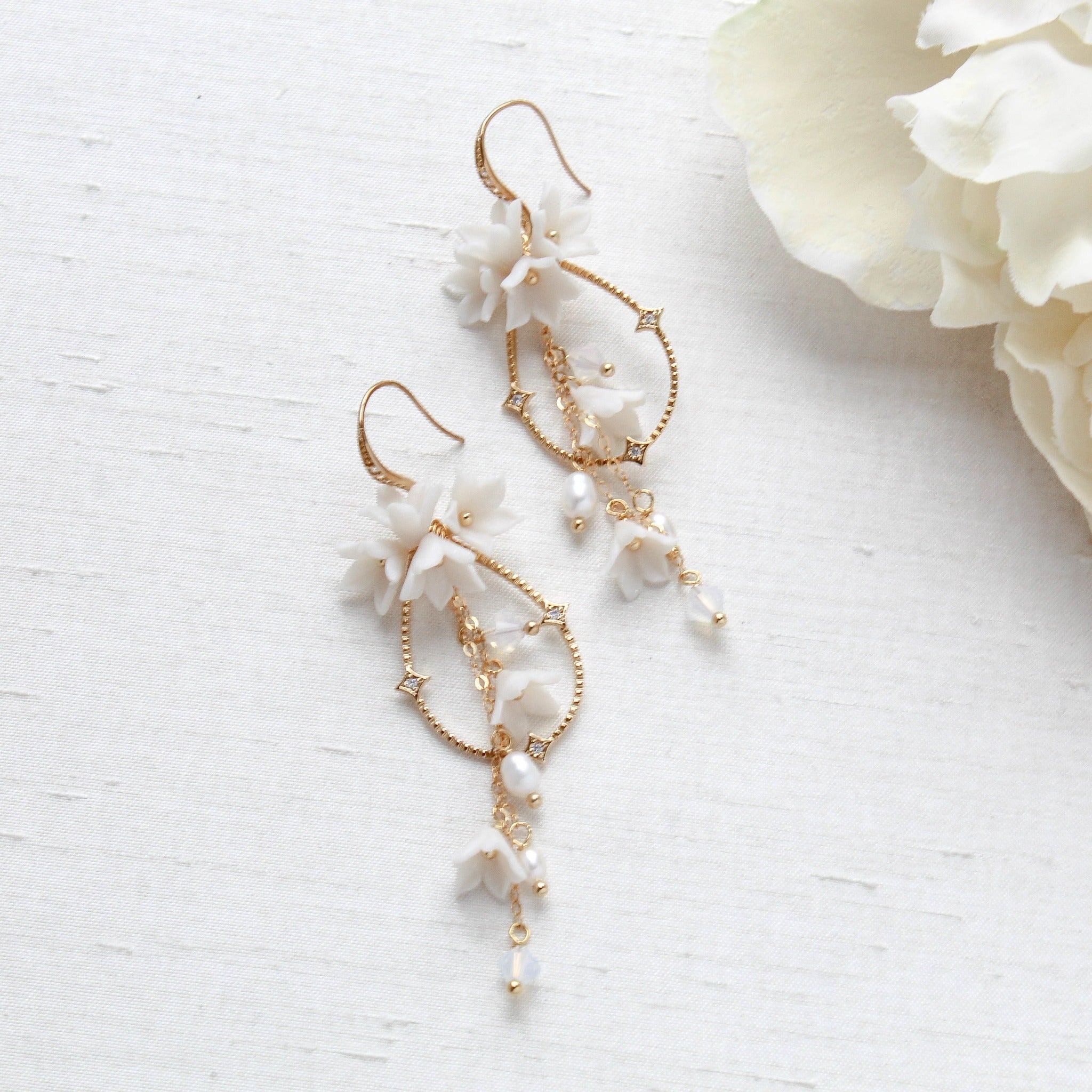 Teardrop Hoop Floral earrings for Bride - IRENA - Treasures by Agnes
