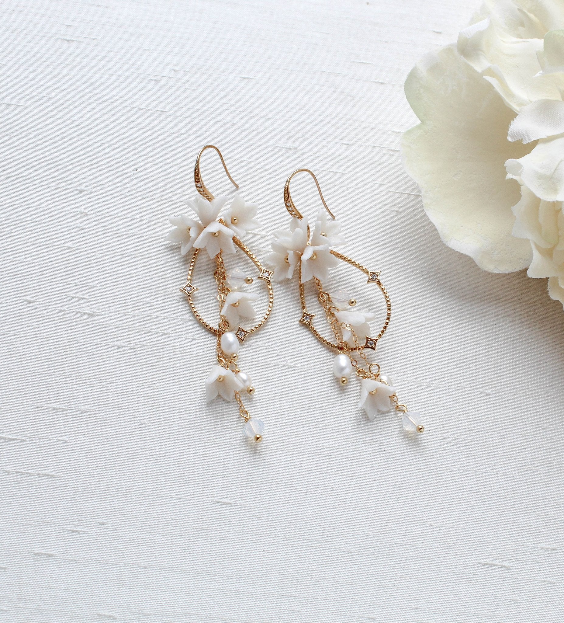 Teardrop Hoop Floral earrings for Bride - IRENA - Treasures by Agnes