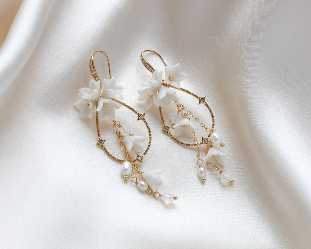 Teardrop Hoop Floral earrings for Bride - IRENA - Treasures by Agnes